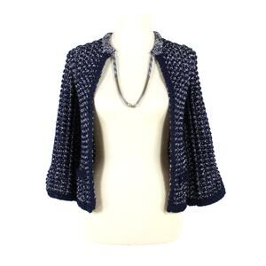 Chanel 2012 Sweater Knit Suit Blazer Chain Trim Open Front Cardigan Jacket Sz 38
